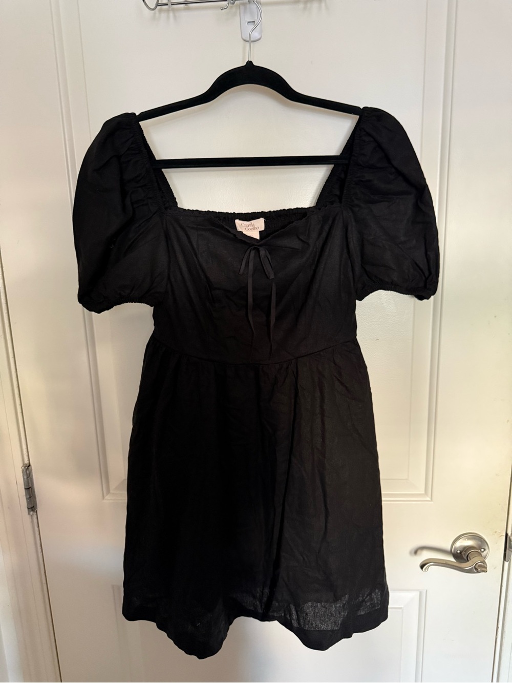 Camila Cabello  Black Puff Sleeve Square Neck Mini Dress
